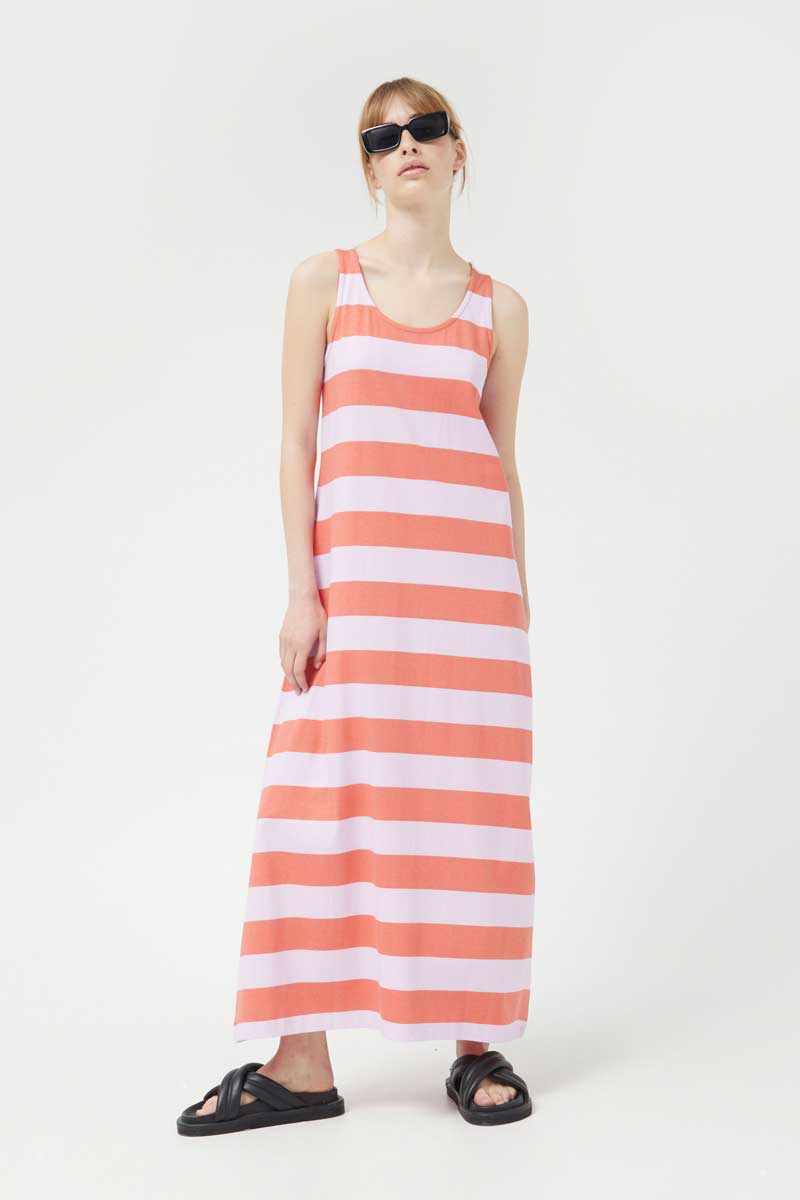 Pink & Red Striped Maxi Dress