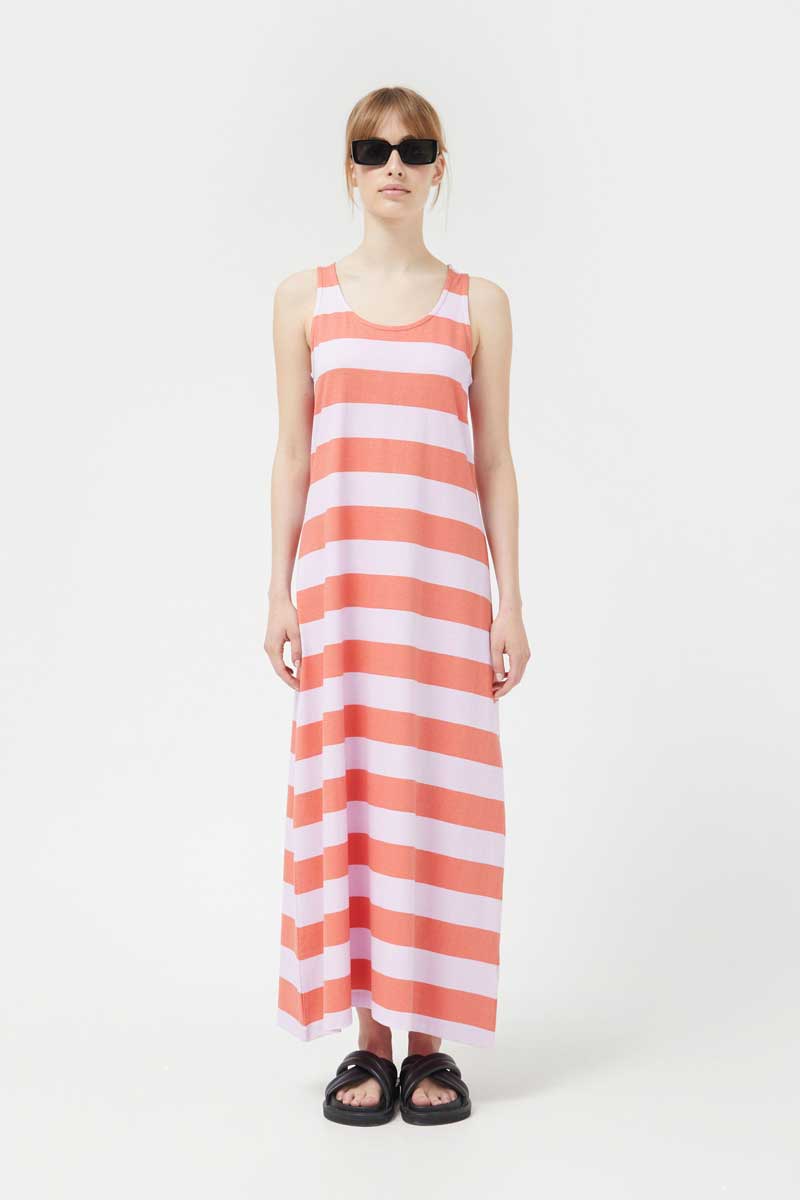 Pink and Red Striped Maxi Dress