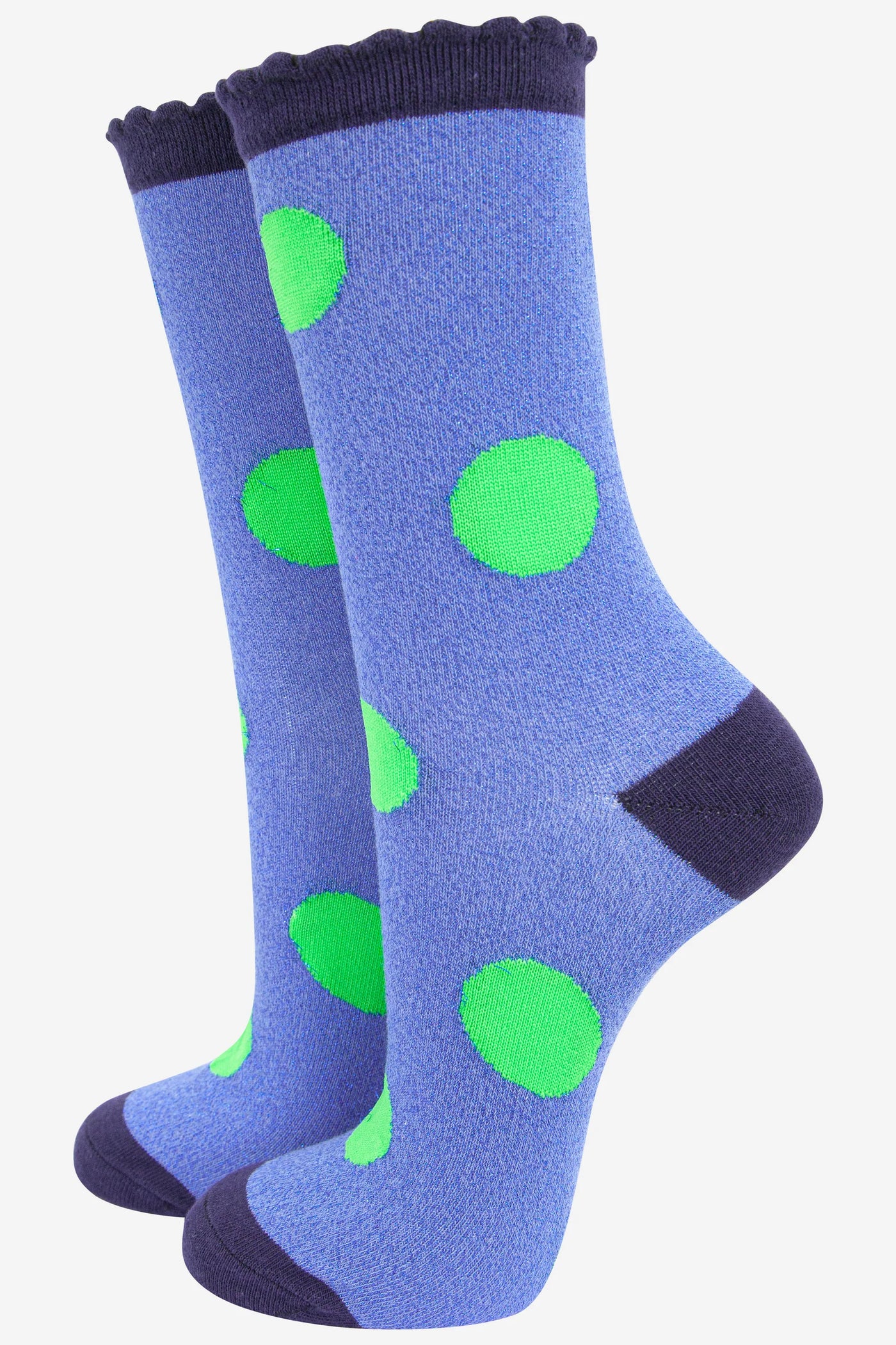 Glitter Socks Dots Blue/Lime Green