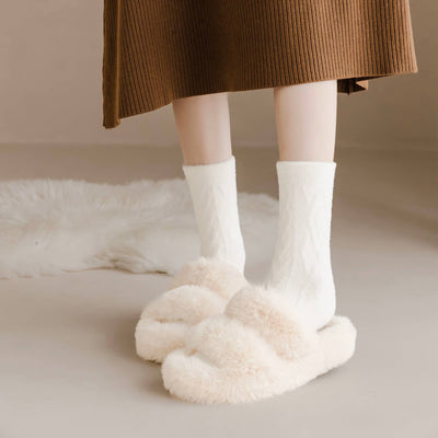 Women's Winter Wool Socks - Thick Cable Knit Warm Socks: Cream
