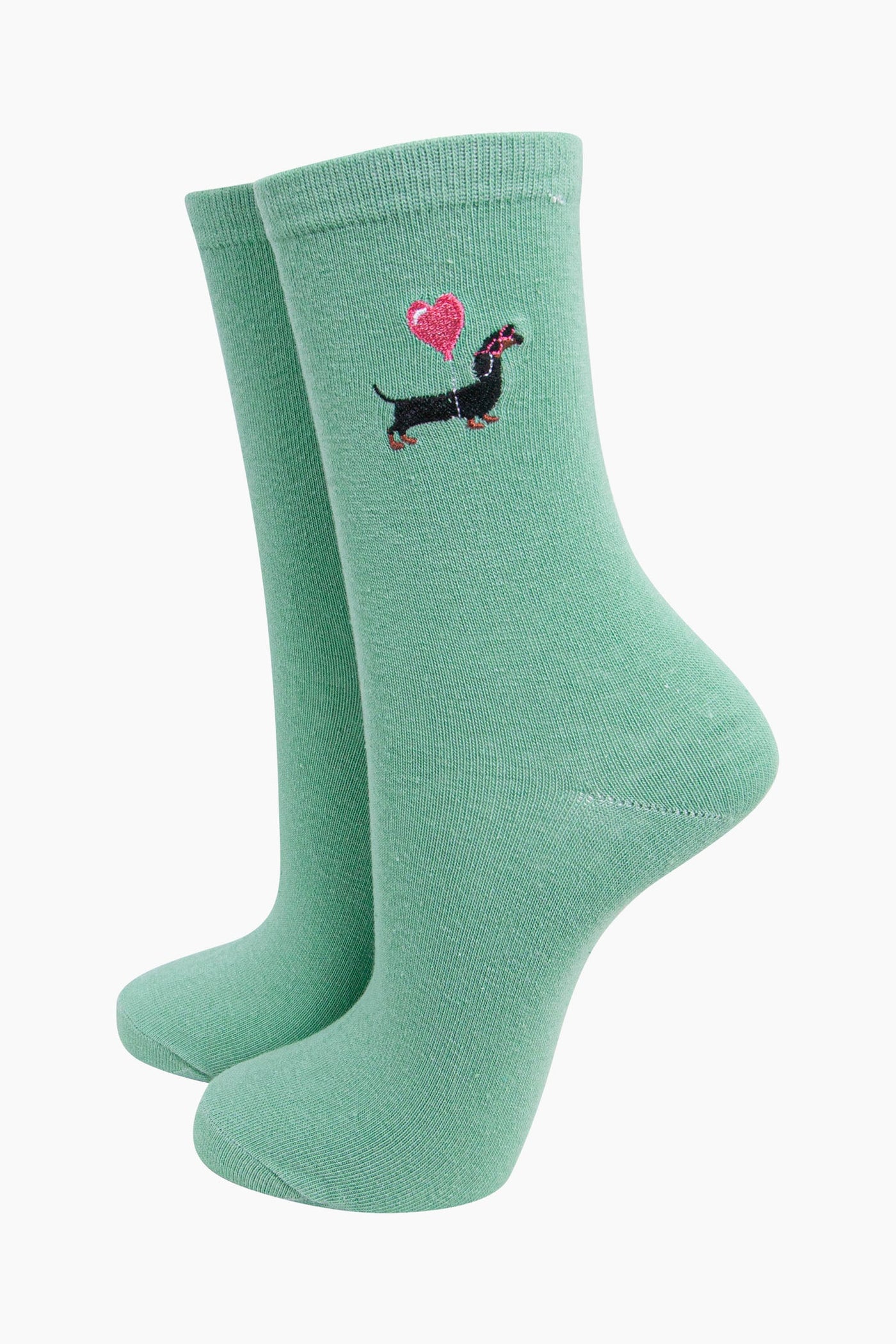 Sausage Dog & Heart Balloon Mint Socks