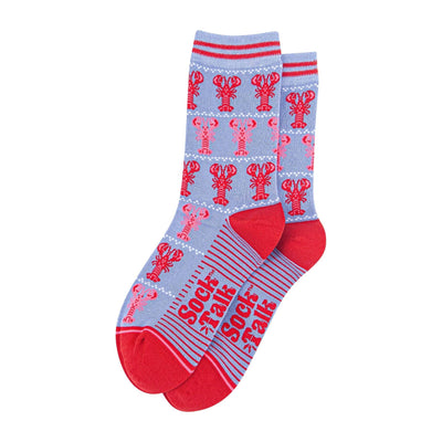 Women's Bamboo Socks - Light Blue/Red, Lobsters