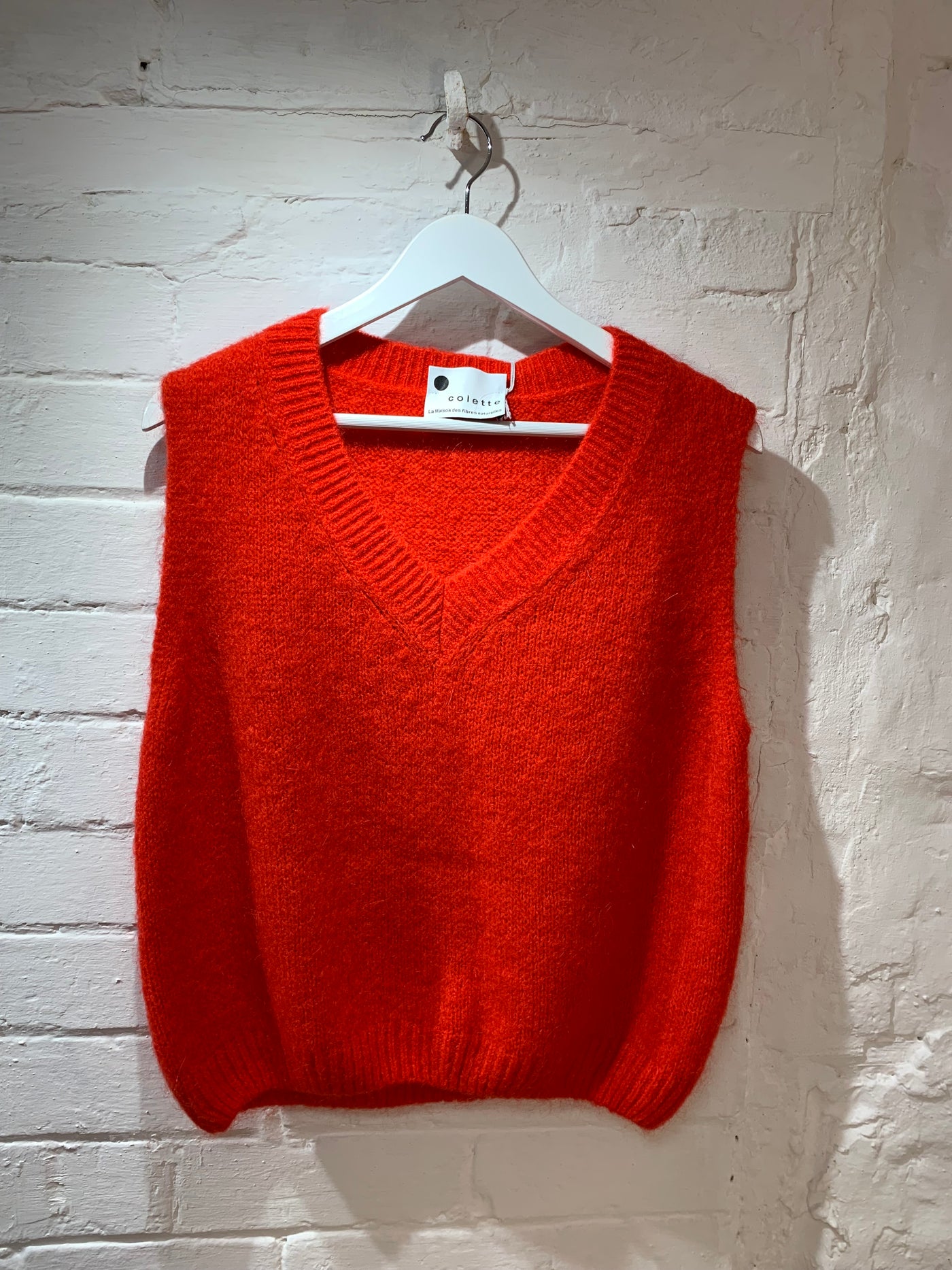 Mohair V-Neck Vest - Red