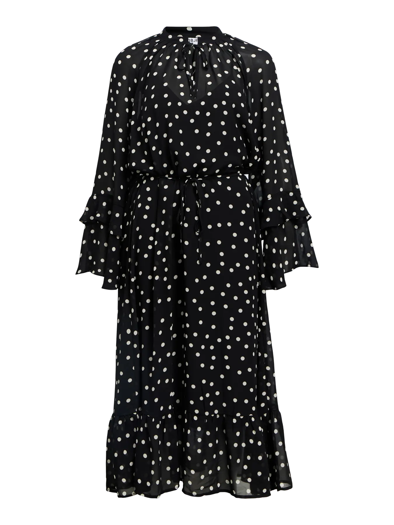 ObjGina Long Dress Black Dots
