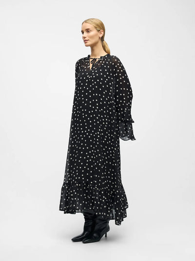 ObjGina Long Dress Black Dots