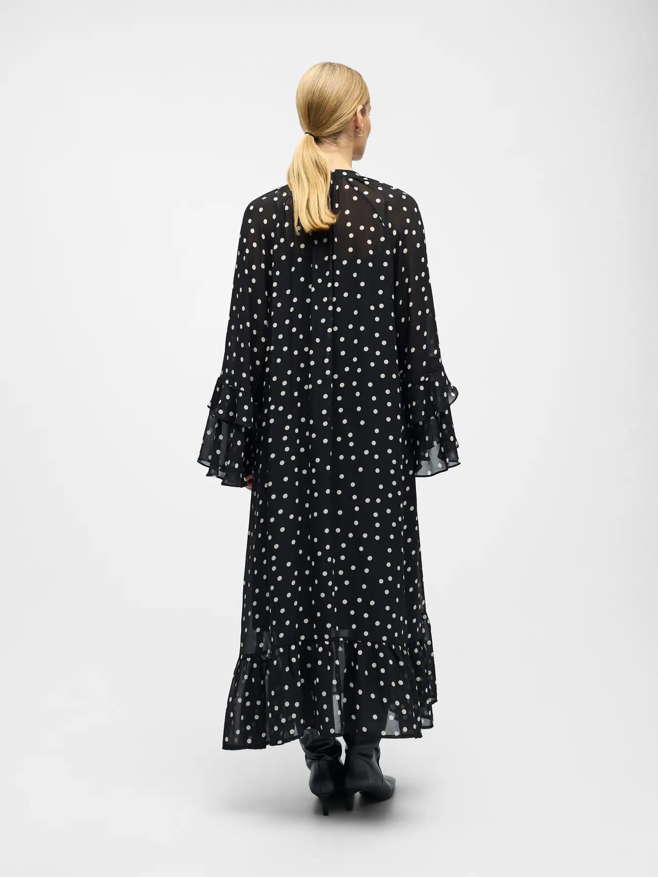 ObjGina Long Dress Black Dots