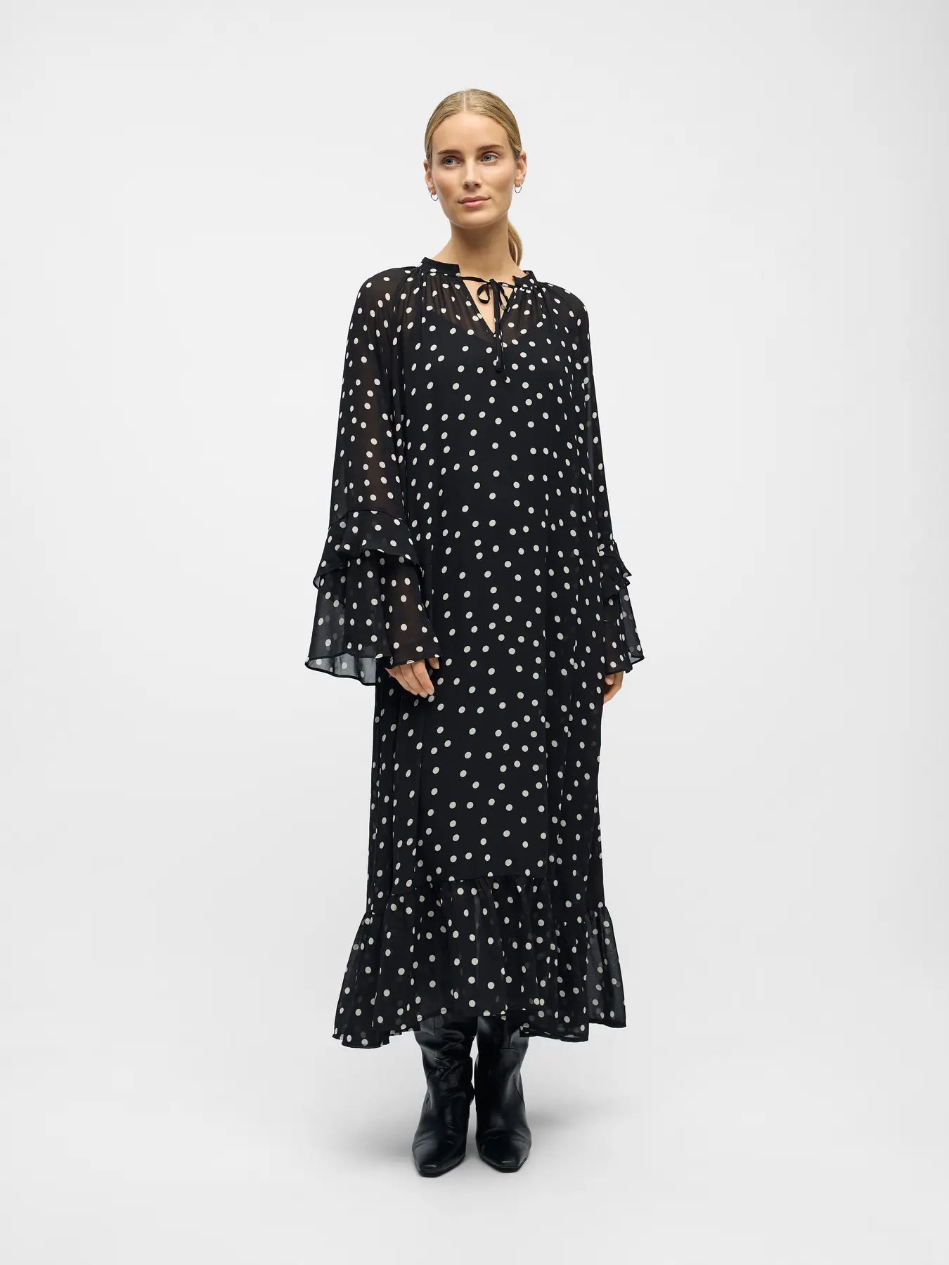 ObjGina Long Dress Black Dots