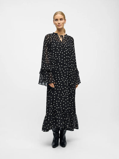 ObjGina Long Dress Black Dots