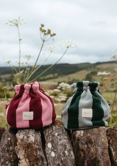 Terry Cotton Wash Bag in Burgundy Stripe