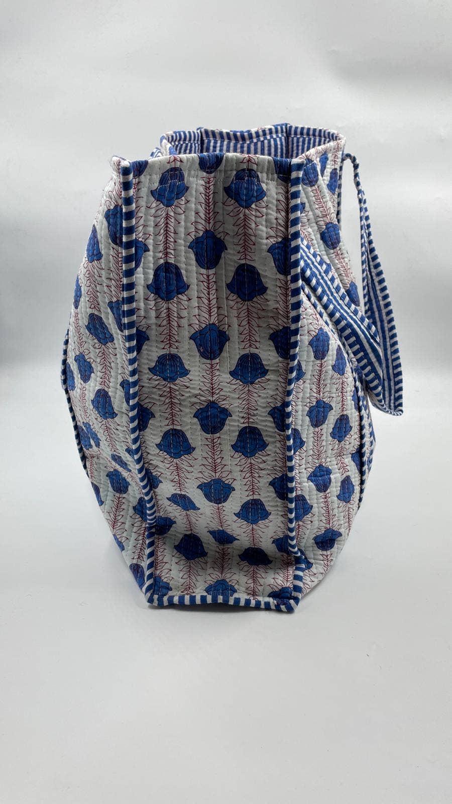 Kantha Quilted Blue Floral Reversible Tote Bag