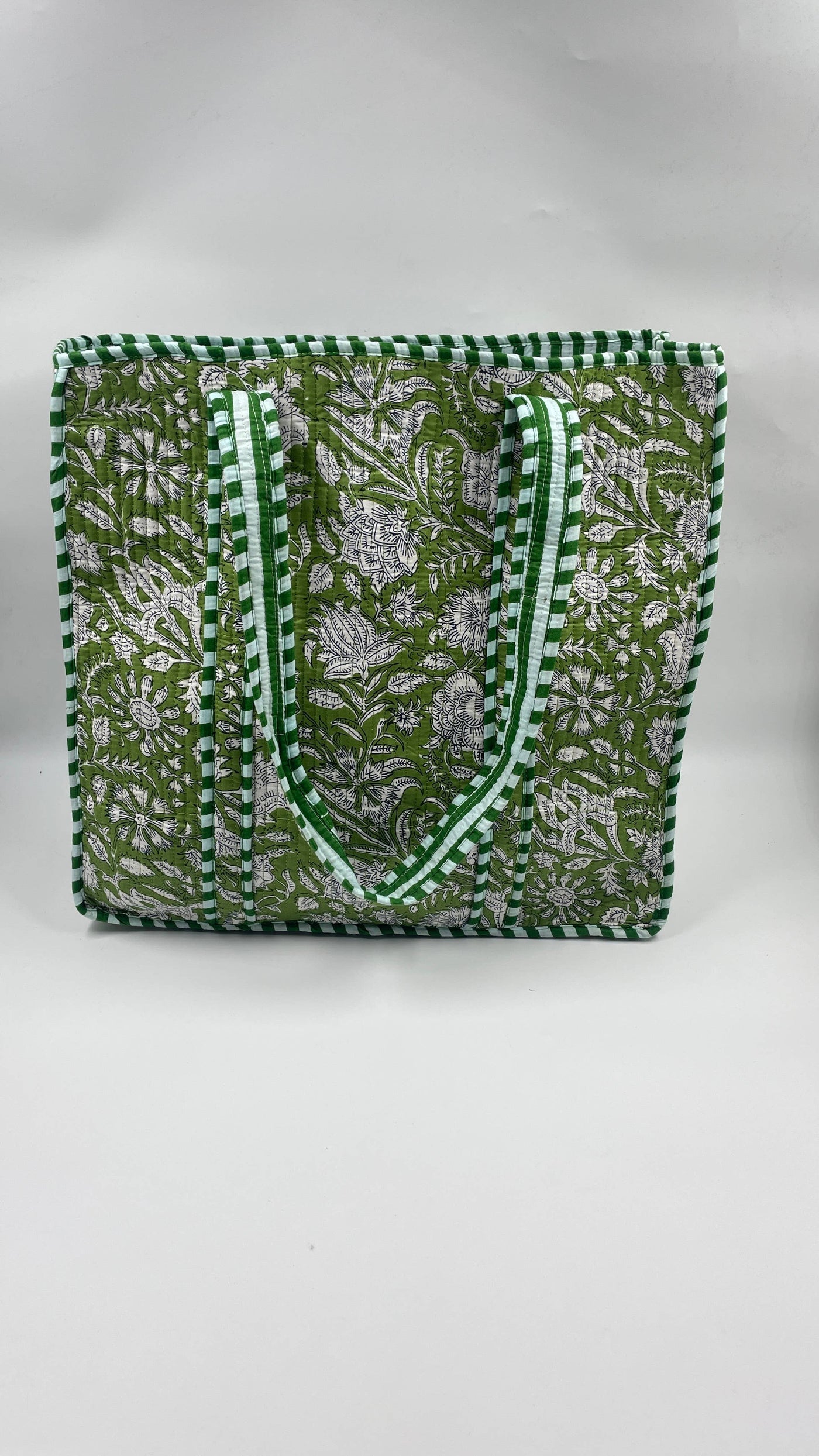 Kantha Green Quilted Floral Reversible Tote Bag