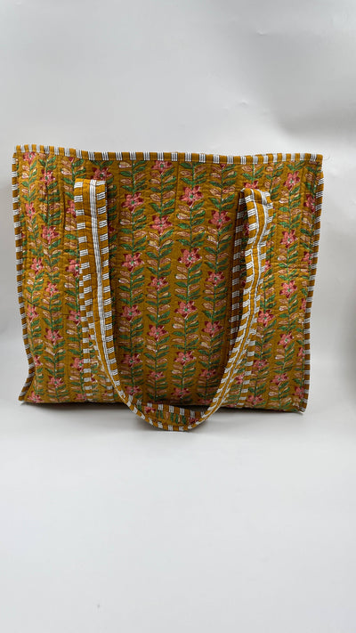 100% Cotton Kantha Quilted Boho Floral Reversible Tote Bag