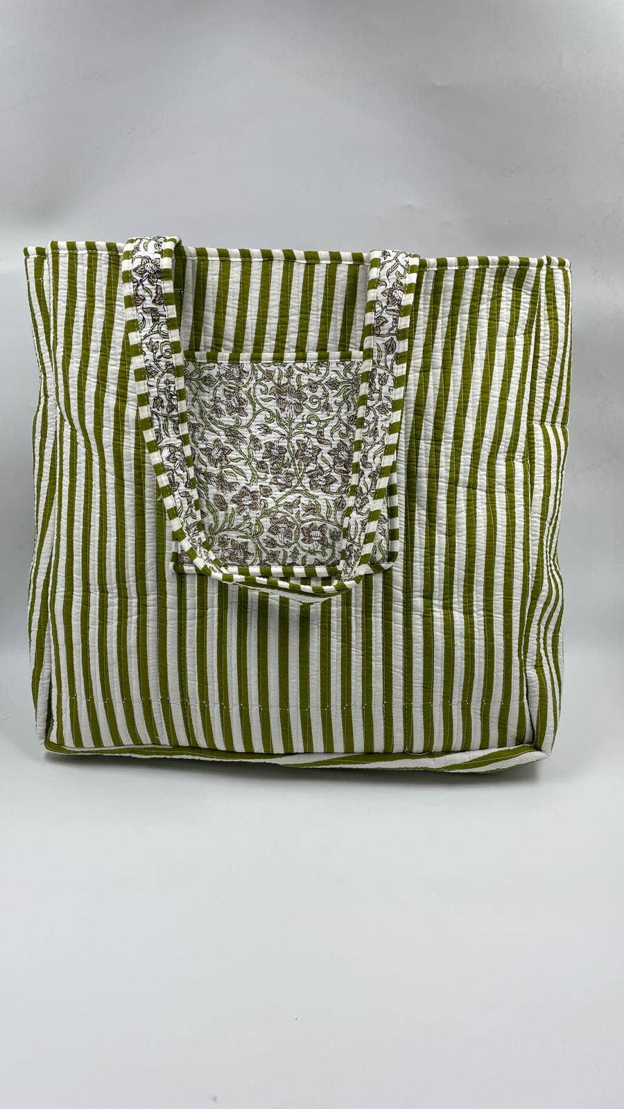100% Cotton Kantha Quilted Boho Floral Reversible Tote Bag