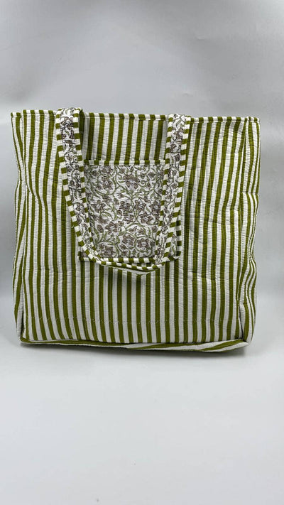 100% Cotton Kantha Quilted Boho Floral Reversible Tote Bag