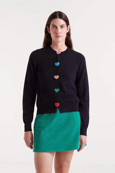 CF Heart Button Cardigan Black