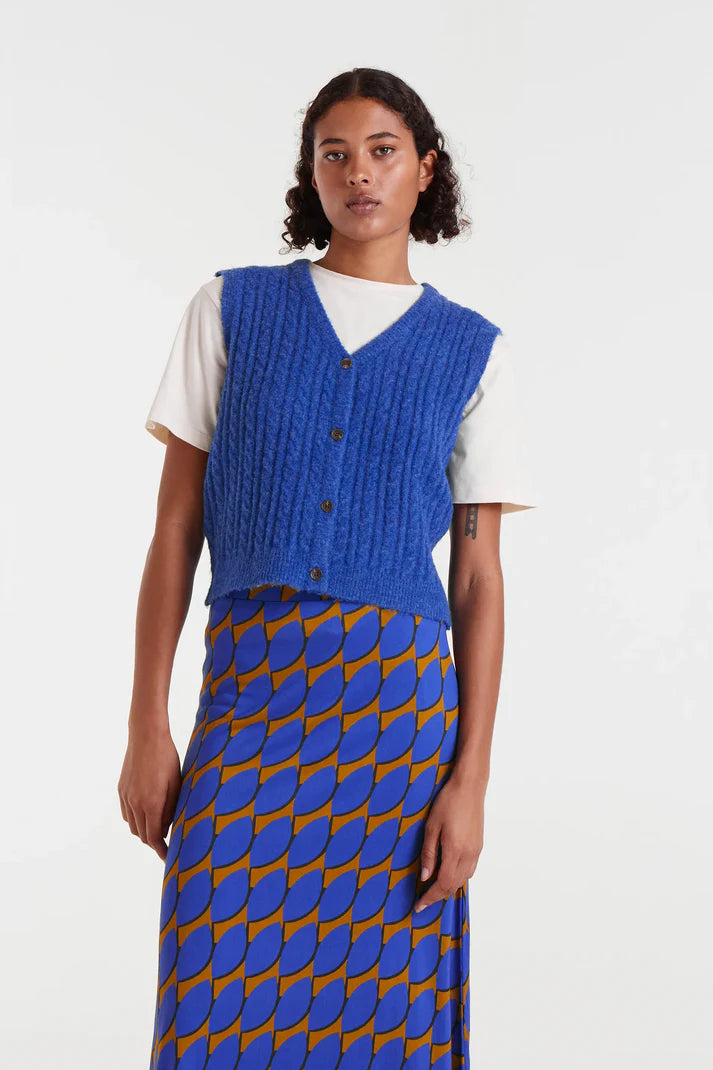 CF Button Knit Vest Blue