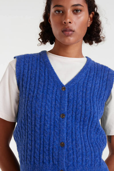 CF Button Knit Vest Blue