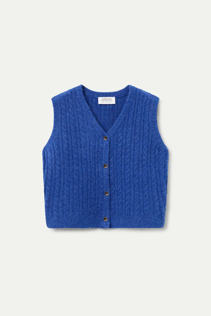 CF Button Knit Vest Blue
