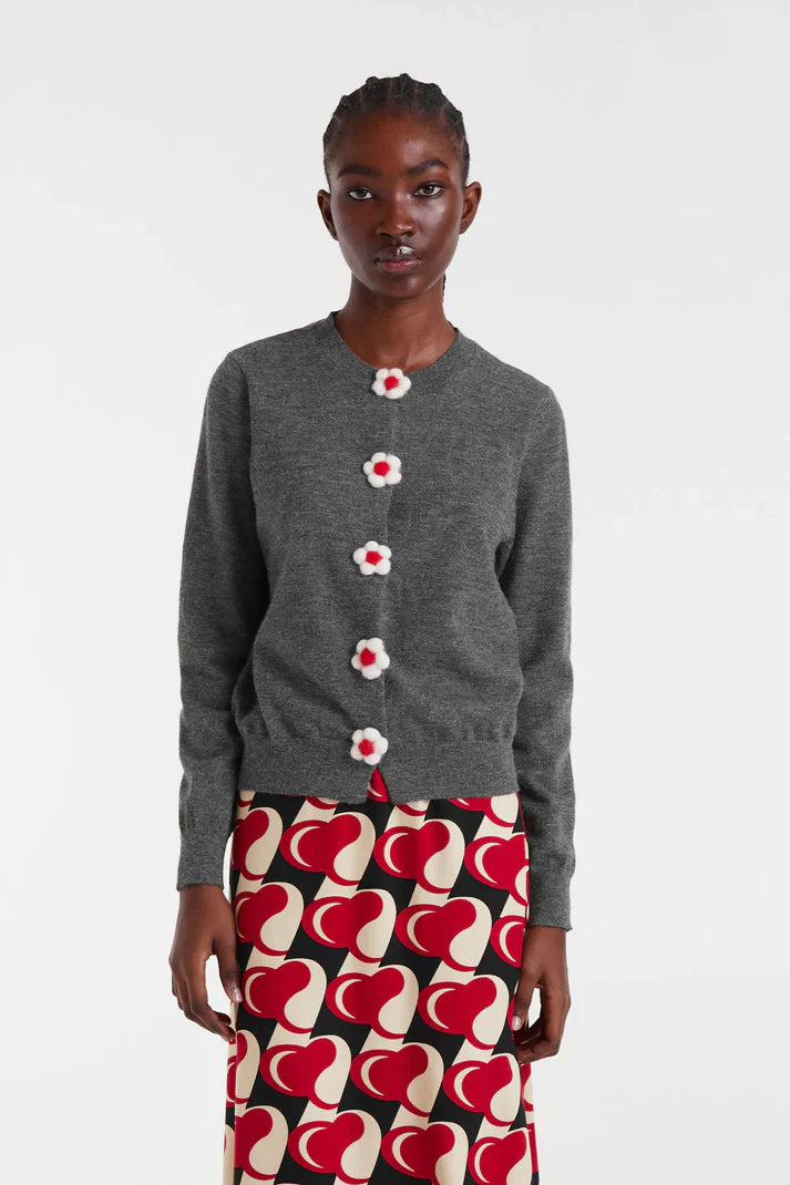 CF Cardigan Dark Grey/ Flower Buttons
