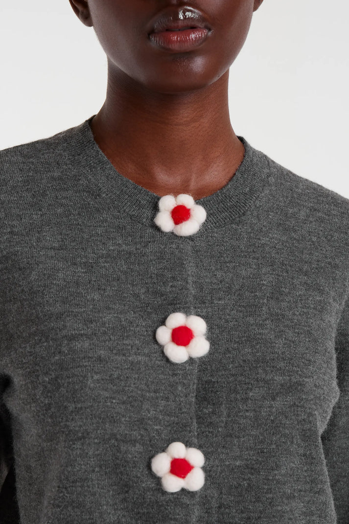 CF Cardigan Dark Grey/ Flower Buttons