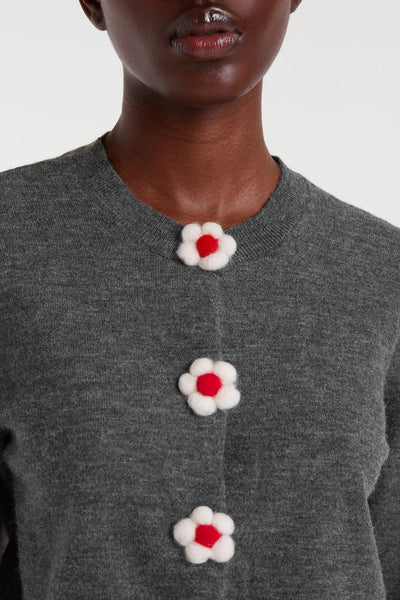 CF Cardigan Dark Grey/ Flower Buttons