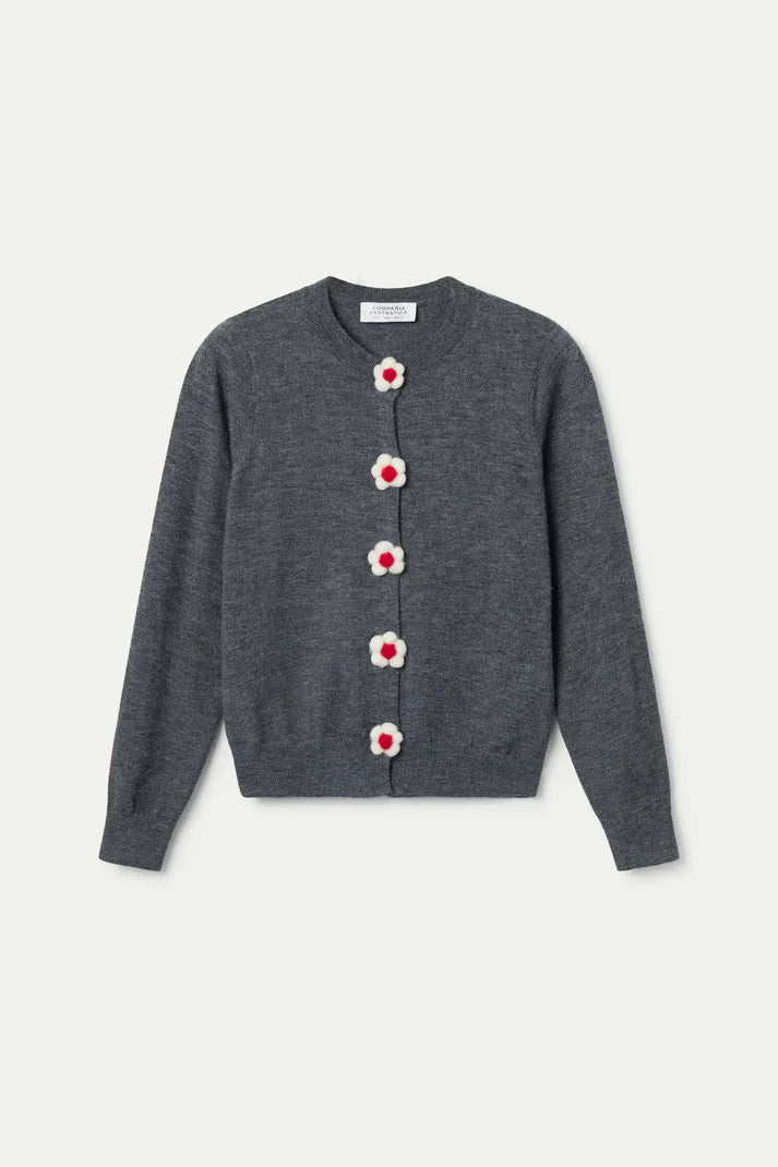 CF Cardigan Dark Grey/ Flower Buttons