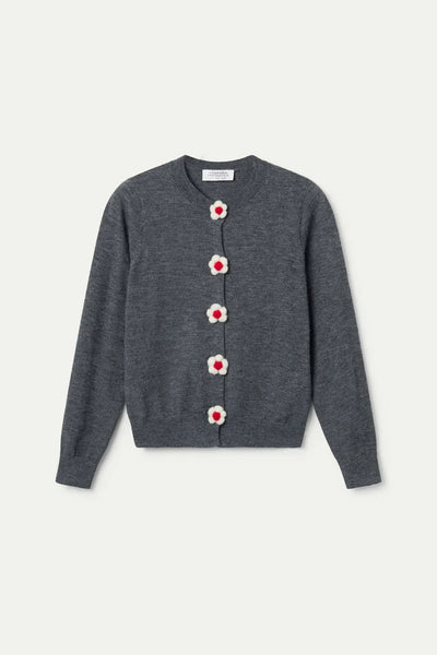 CF Cardigan Dark Grey/ Flower Buttons