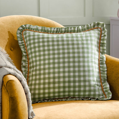 Maude Gingham Reversible Piped Cushion Sage 45 x 45cm