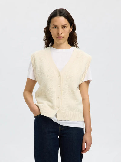 SlfEa Button Knit Vest Snow White