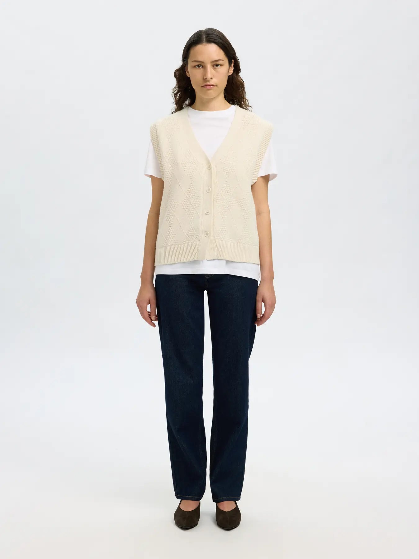 SlfEa Button Knit Vest Snow White