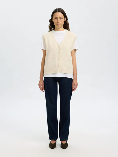 SlfEa Button Knit Vest Snow White