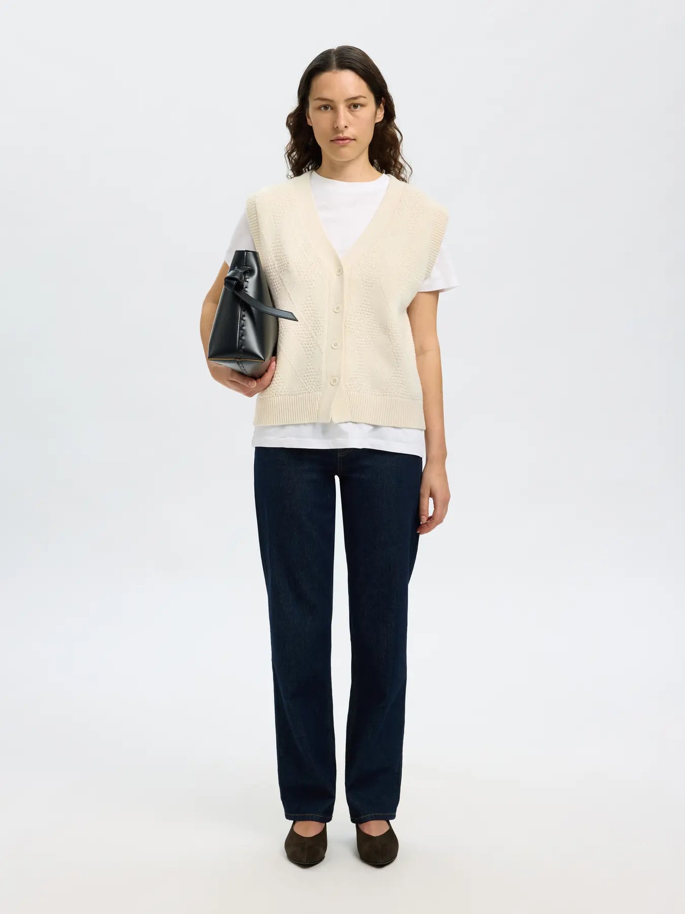 SlfEa Button Knit Vest Snow White