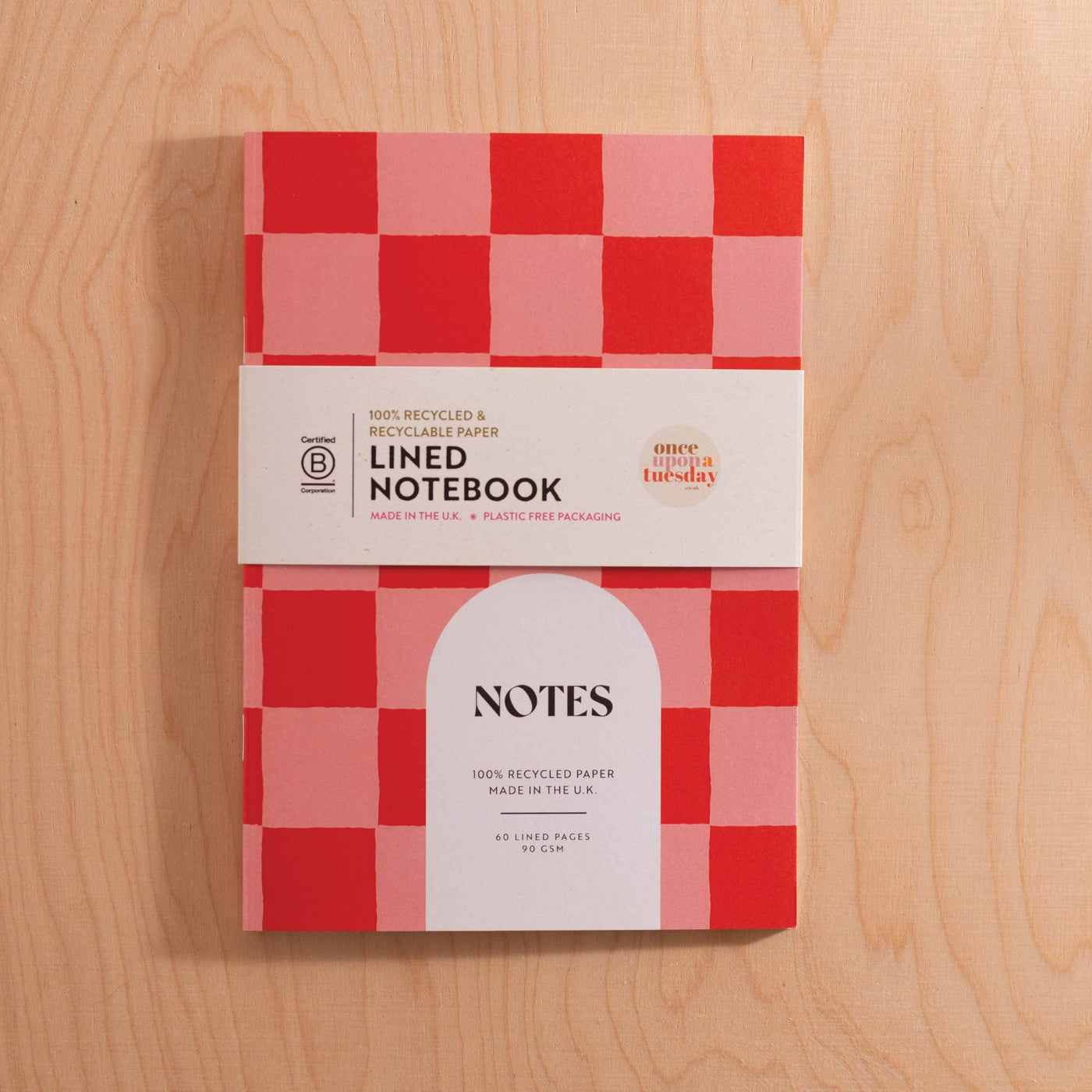 A5 Lined Notebook | Peach & Cherry Check