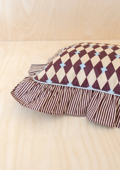 Cotton Cushion in Camel Harlequin