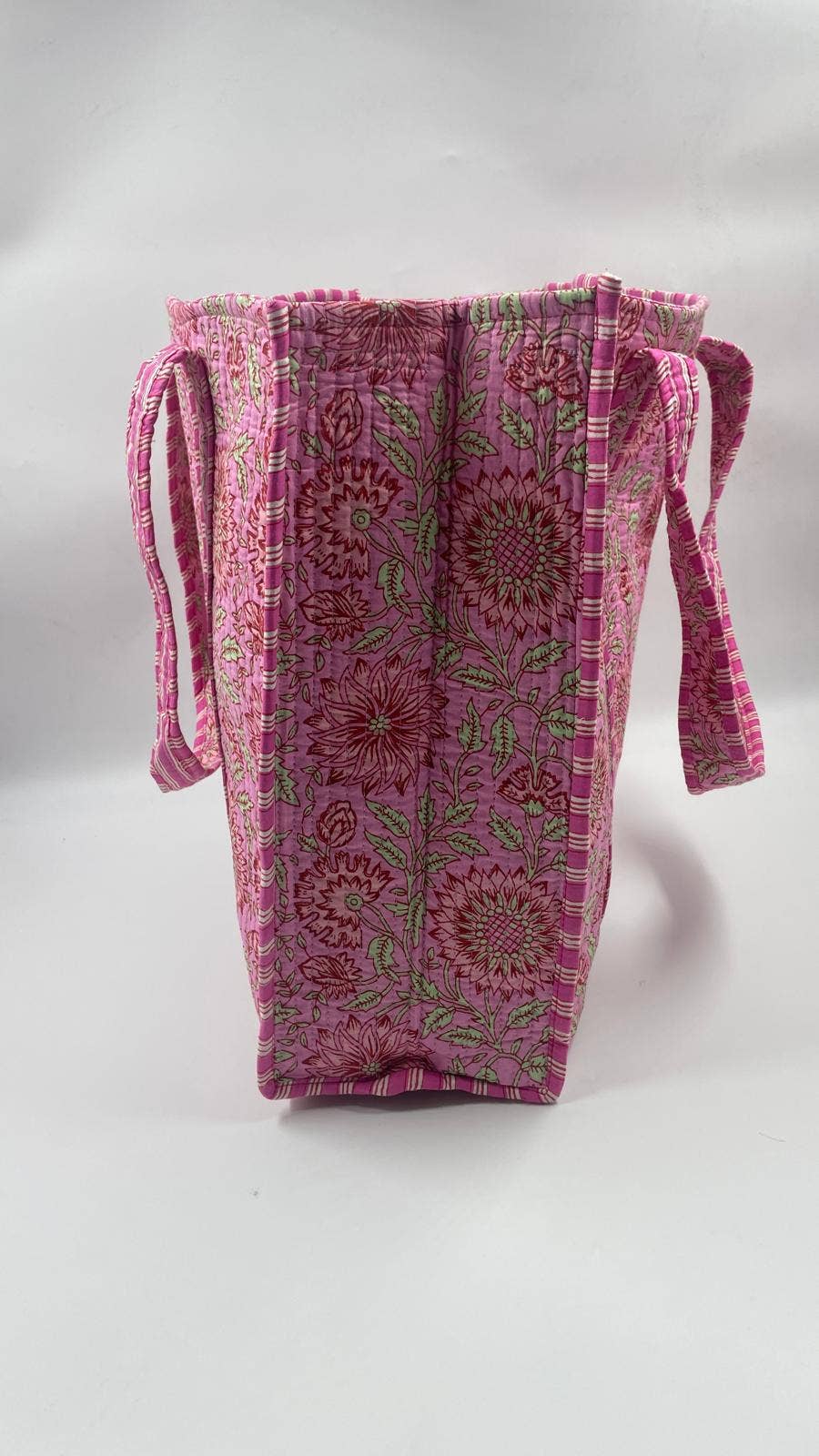 Kantha Quilted Pink/Pink Floral Reversible Tote Bag