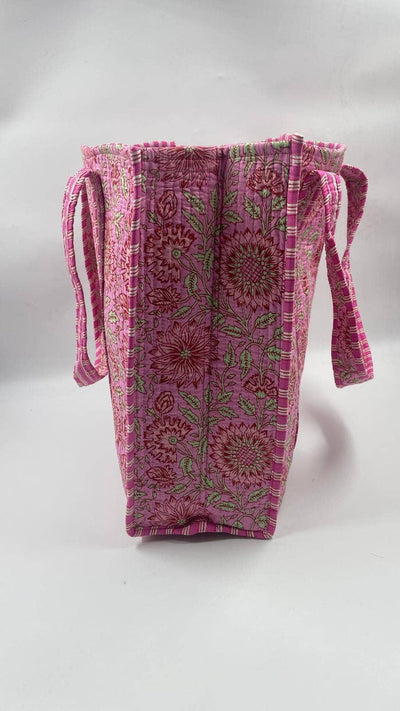Kantha Quilted Pink/Pink Floral Reversible Tote Bag