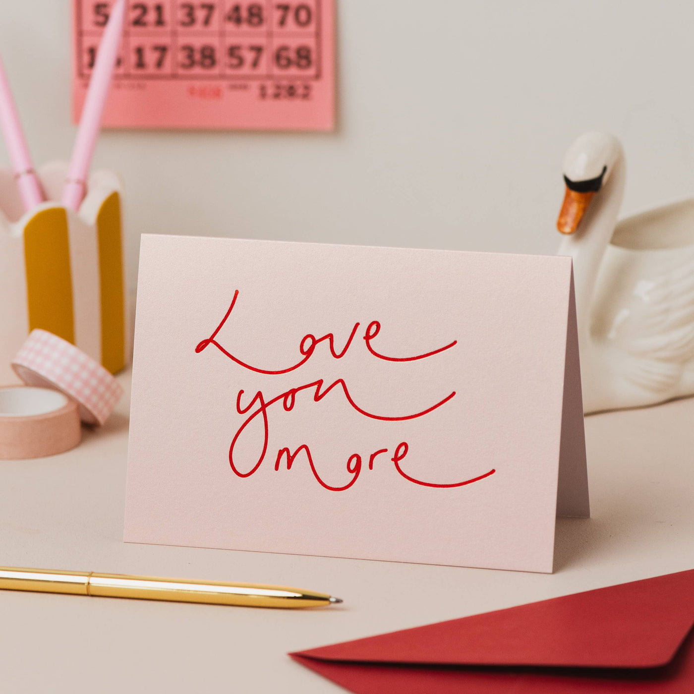 'Love you More' Pink and Red Valentine's Card