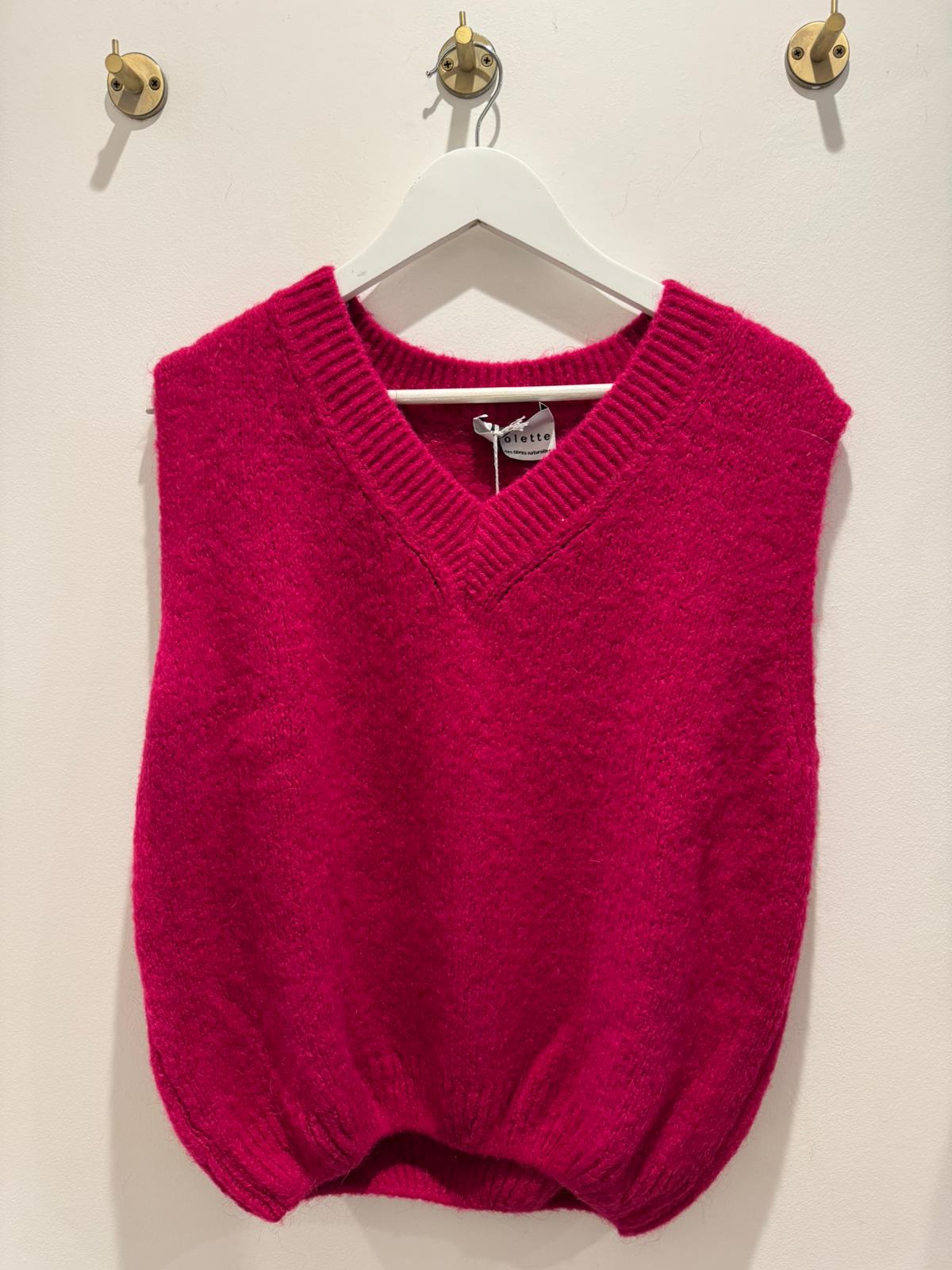 Mohair V-Neck Vest - Cerise Pink