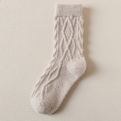 Women's Winter Wool Socks - Thick Cable Knit Warm Socks: Cream