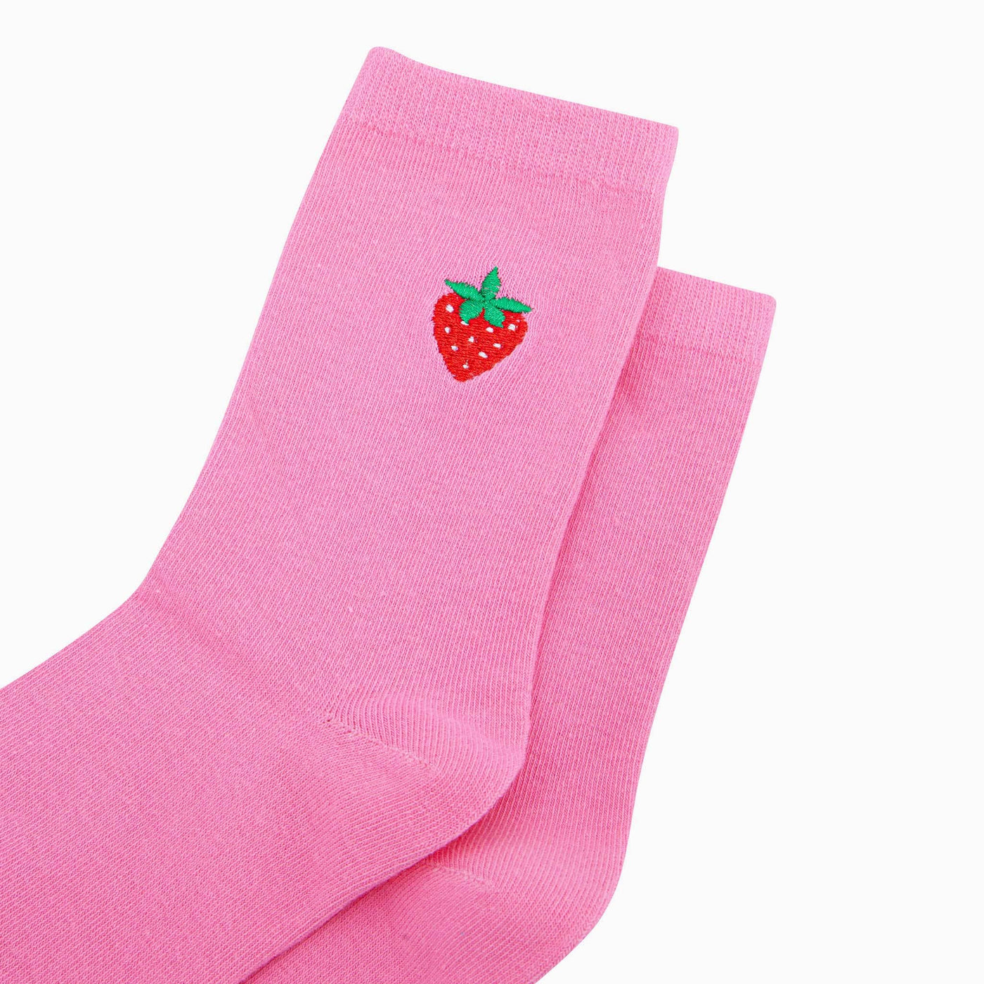 Women's Embroidered Socks - Pink, Strawberry