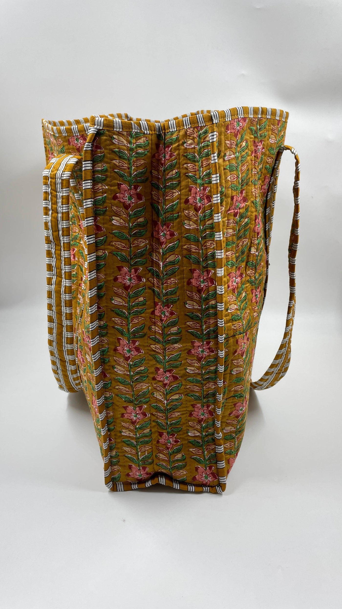 100% Cotton Kantha Quilted Boho Floral Reversible Tote Bag