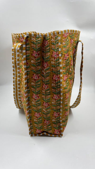 100% Cotton Kantha Quilted Boho Floral Reversible Tote Bag