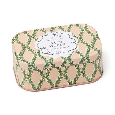 Cherie 4.5oz/127g Printed Tin Candle - Pink & Green - Yuzu Woods