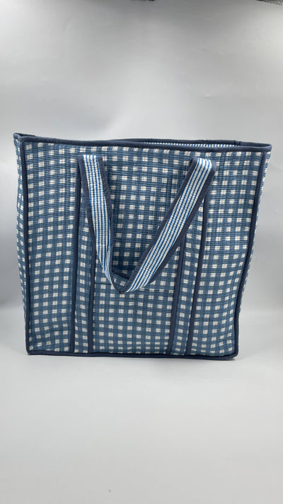 Kantha Quilted Blue Checked Reversible Tote Bag 