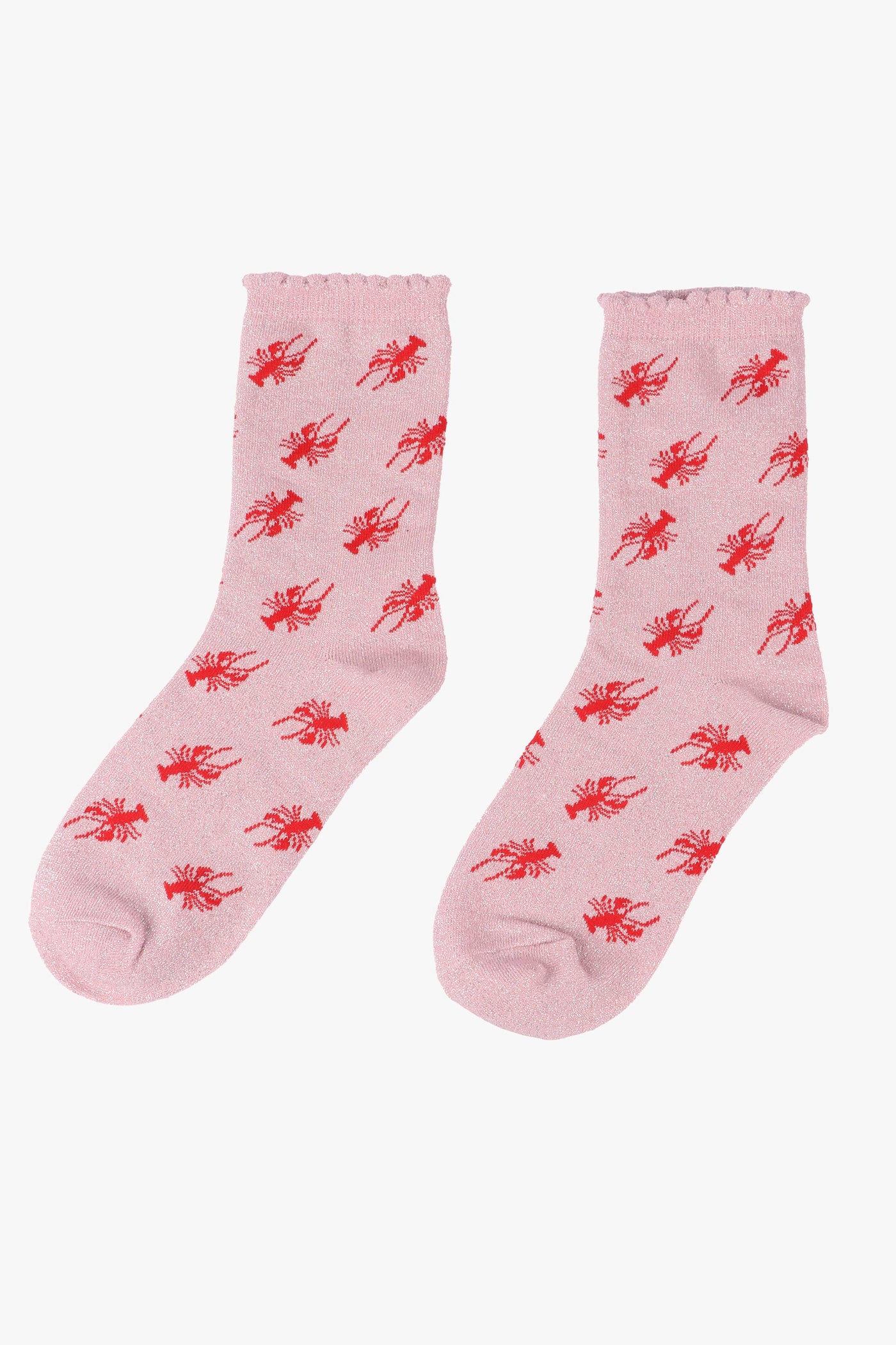 Light Pink Red Lobster Glitter Socks