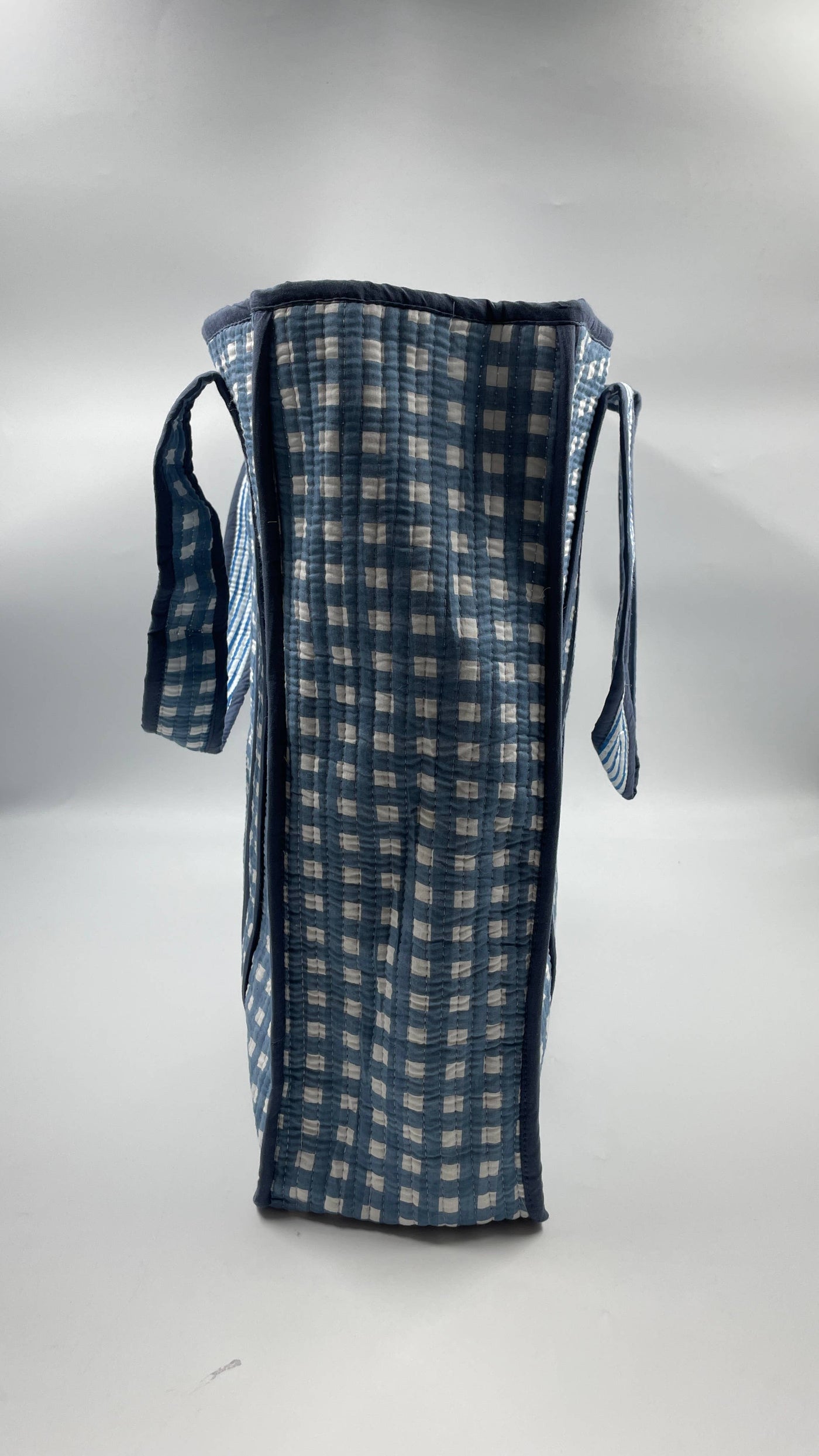 Kantha Quilted Blue Checked Reversible Tote Bag 