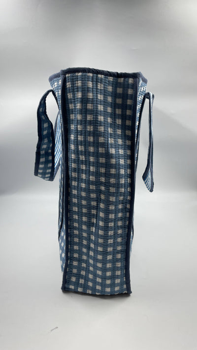 Kantha Quilted Blue Checked Reversible Tote Bag 