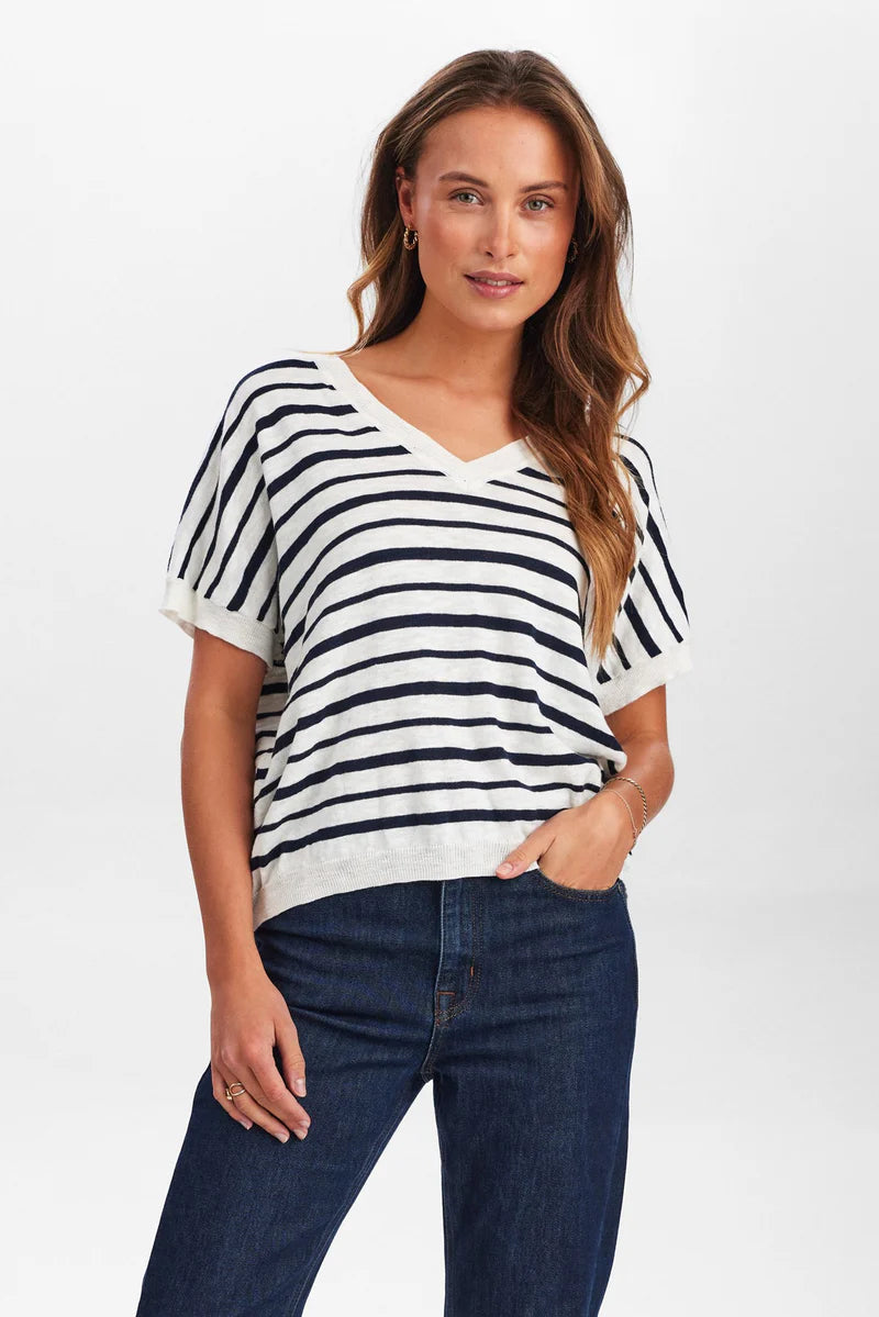 NuKiki V-Neck Knit Sapphire Stripes