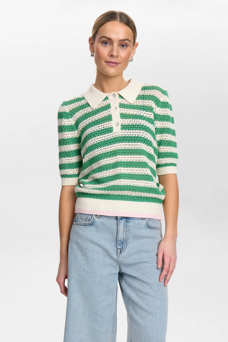 NuVillia SS Knit Green Stripes