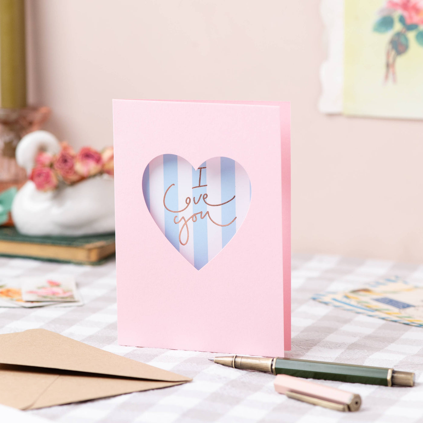 'I Love You' Pink Heart Cut Out Card